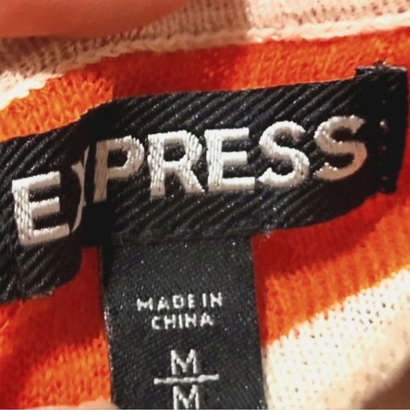 Express Orange & Cream Stripe Sweater W/Sleeves And Ruched Bottom Tie (Size Med) - Picture 14 of 15